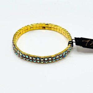 Thalia Sodi Gold Stretch Bracelet Aurora Borealis Rhinestone Bangle NWT